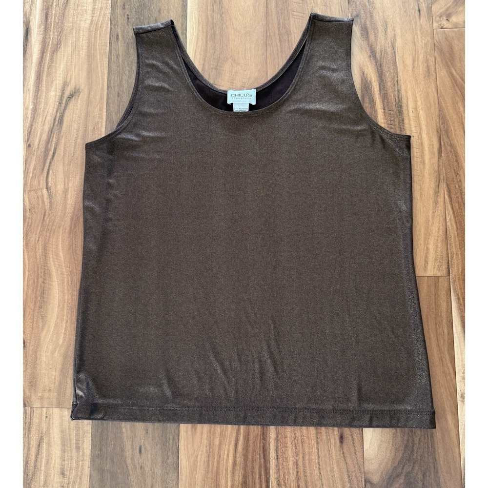 Women's Chico's Travelers Scoop Neck Sleeveless Brown Slinky Tank Top Size 2